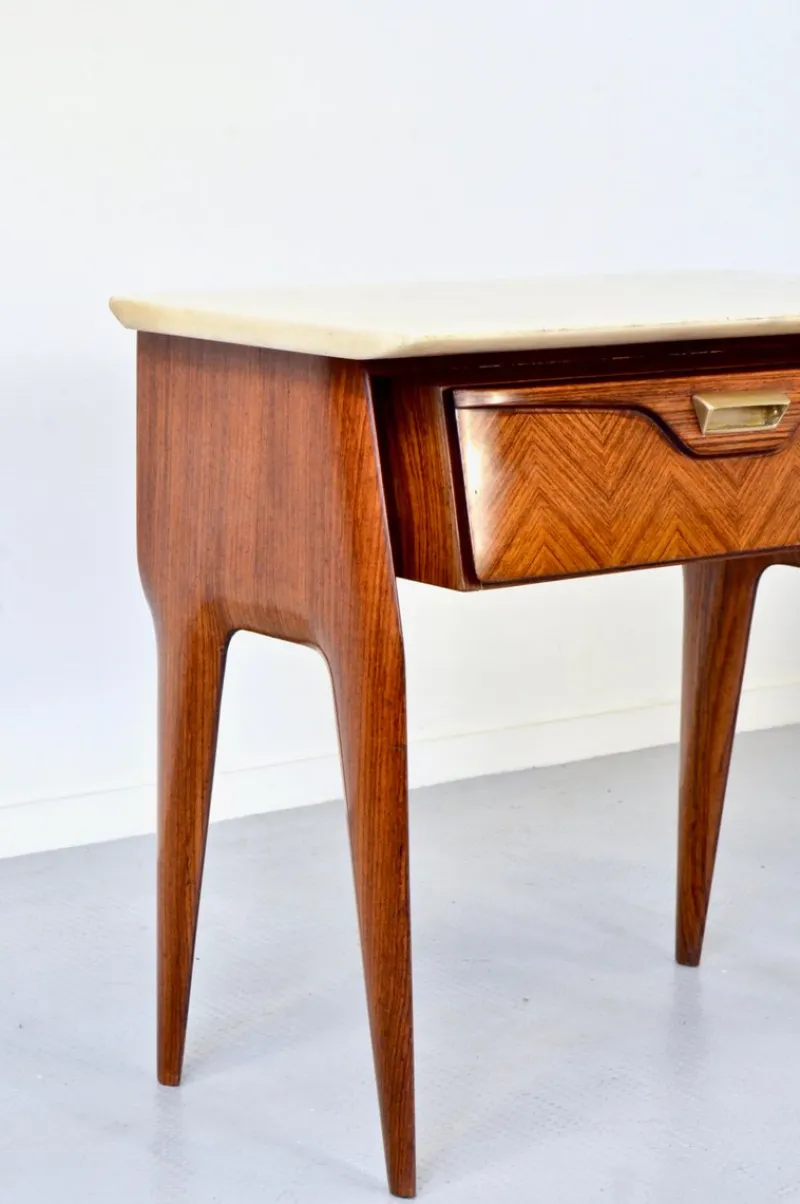 Pamono Italian Walnut and Carrara Marble Nightstands, 1960s, Set of 2