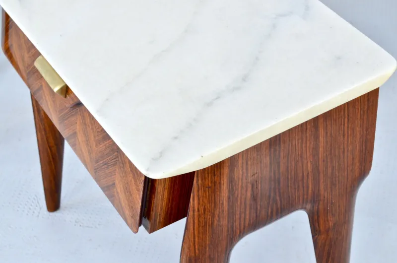 Pamono Italian Walnut and Carrara Marble Nightstands, 1960s, Set of 2