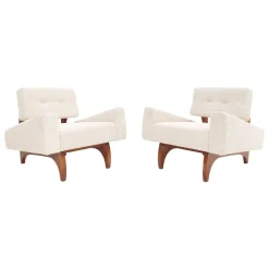 Pamono Italian Walnut Armchairs with White Bouclé Upholstery, 1980s, Set of 2> Lounge Chairs & Armchairs