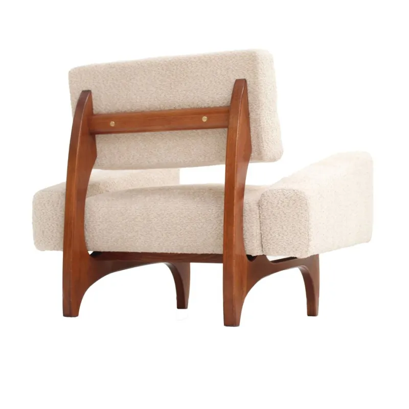 Pamono Italian Walnut Armchairs with White Bouclé Upholstery, 1980s, Set of 2> Lounge Chairs & Armchairs