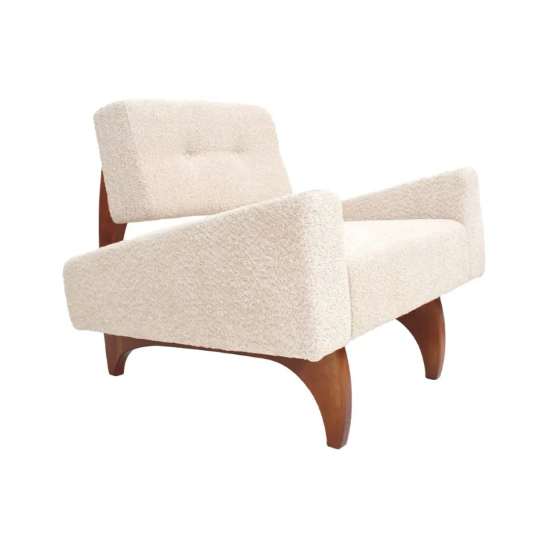 Pamono Italian Walnut Armchairs with White Bouclé Upholstery, 1980s, Set of 2> Lounge Chairs & Armchairs