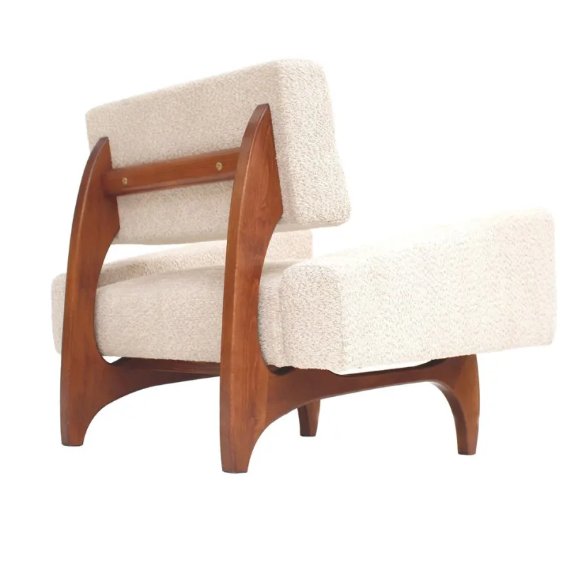 Pamono Italian Walnut Armchairs with White Bouclé Upholstery, 1980s, Set of 2> Lounge Chairs & Armchairs