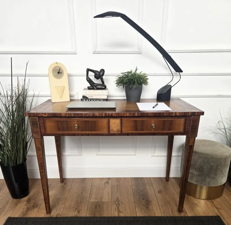 Outlet Pamono Italian Walnut Marquetry Desk, 1980s