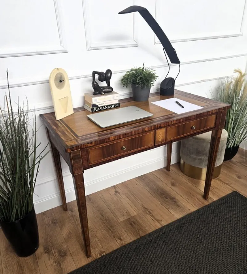 Outlet Pamono Italian Walnut Marquetry Desk, 1980s
