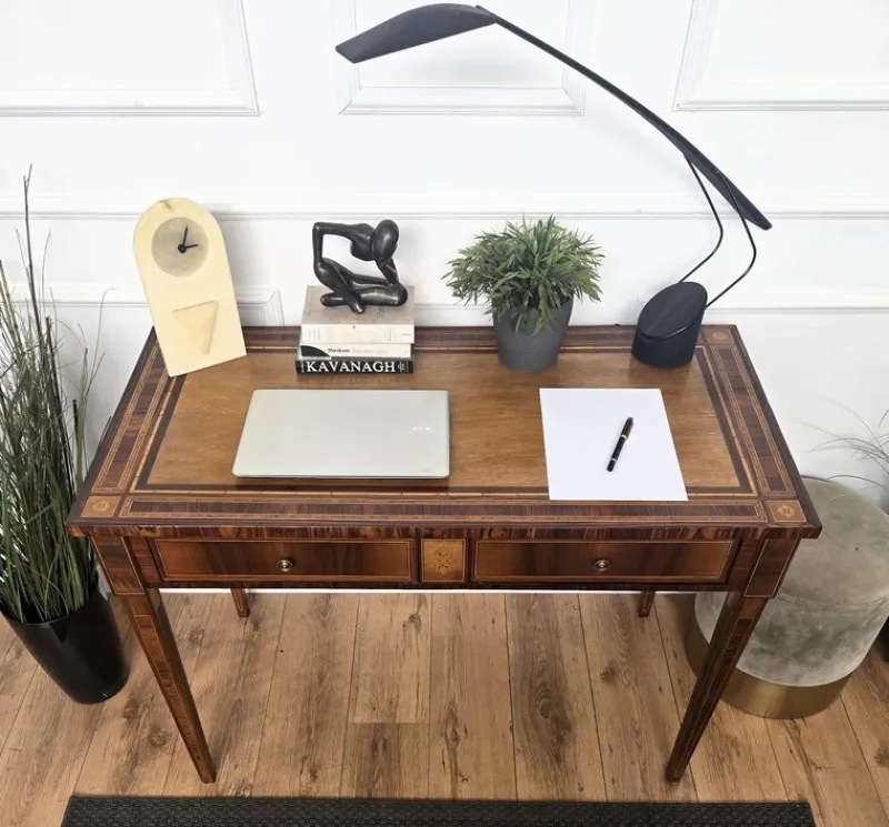 Outlet Pamono Italian Walnut Marquetry Desk, 1980s
