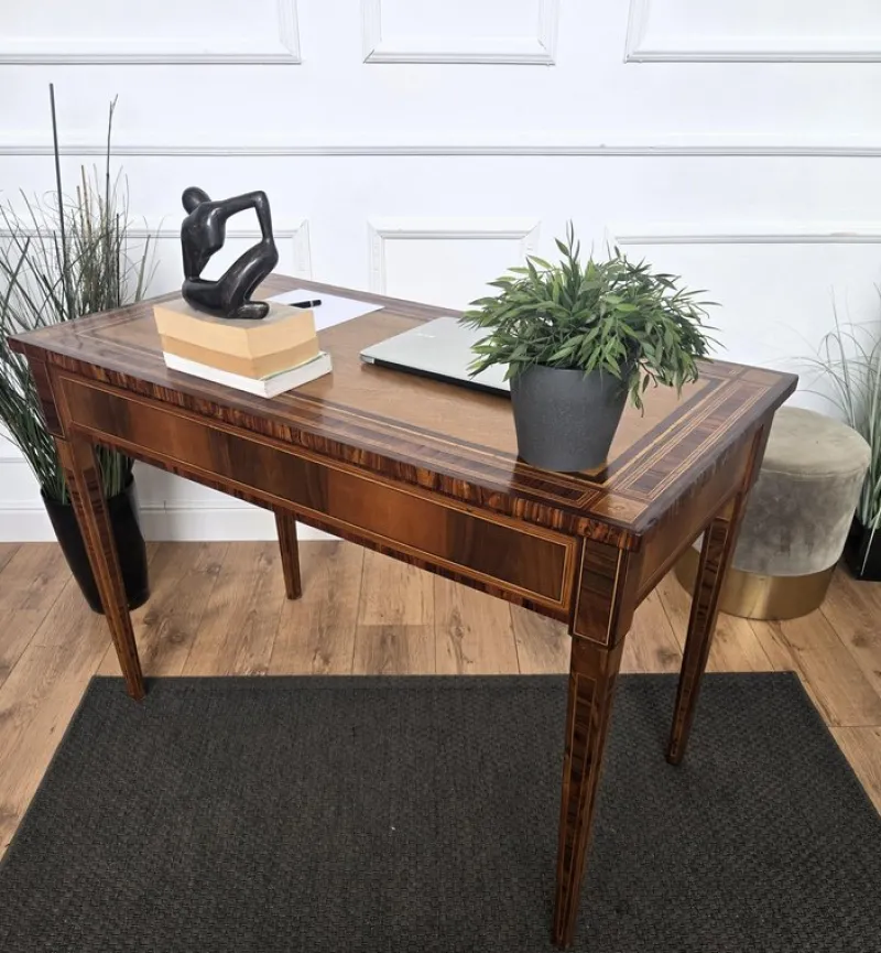 Outlet Pamono Italian Walnut Marquetry Desk, 1980s