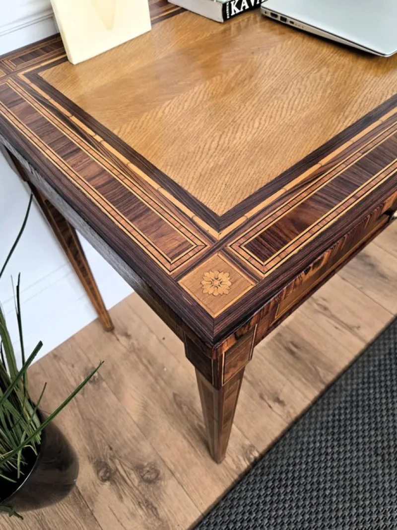 Outlet Pamono Italian Walnut Marquetry Desk, 1980s