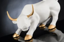 Sale Pamono Italian White and Gold Ceramic Wall Street Bull Sculpture from VGnewtrend
