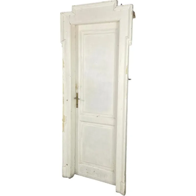 Pamono Italian White Painted Wood Door with Frame and Brass Handles, 1890s