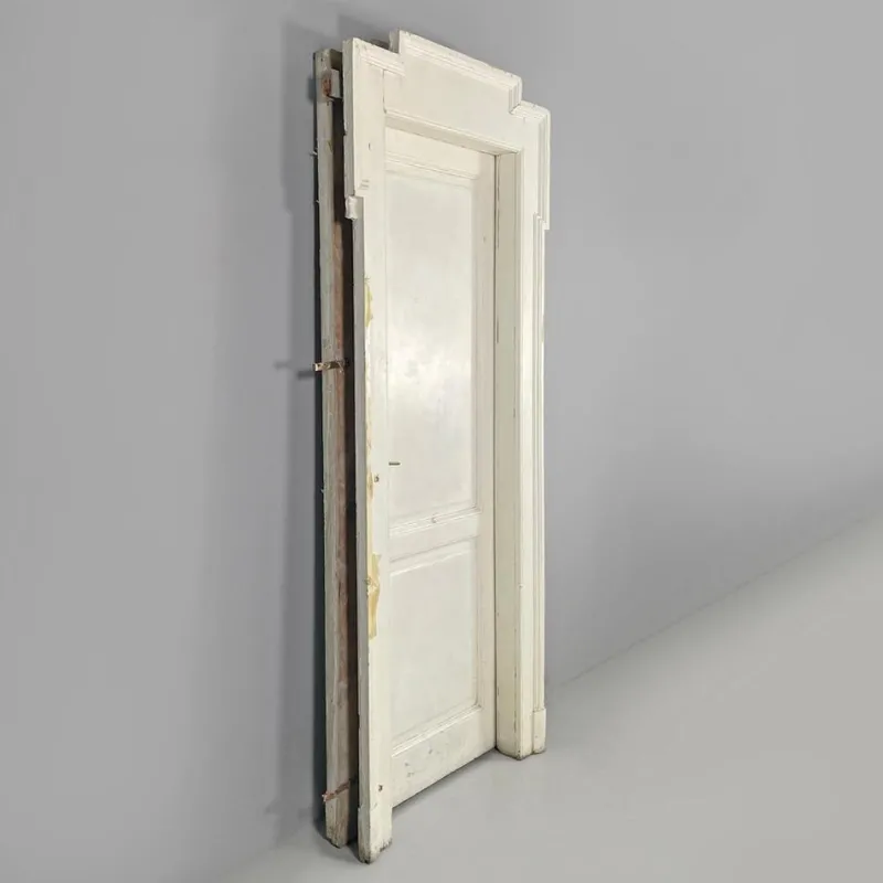 Pamono Italian White Painted Wood Door with Frame and Brass Handles, 1890s