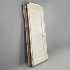 Pamono Italian White Painted Wood Door with Frame and Brass Handles, 1890s