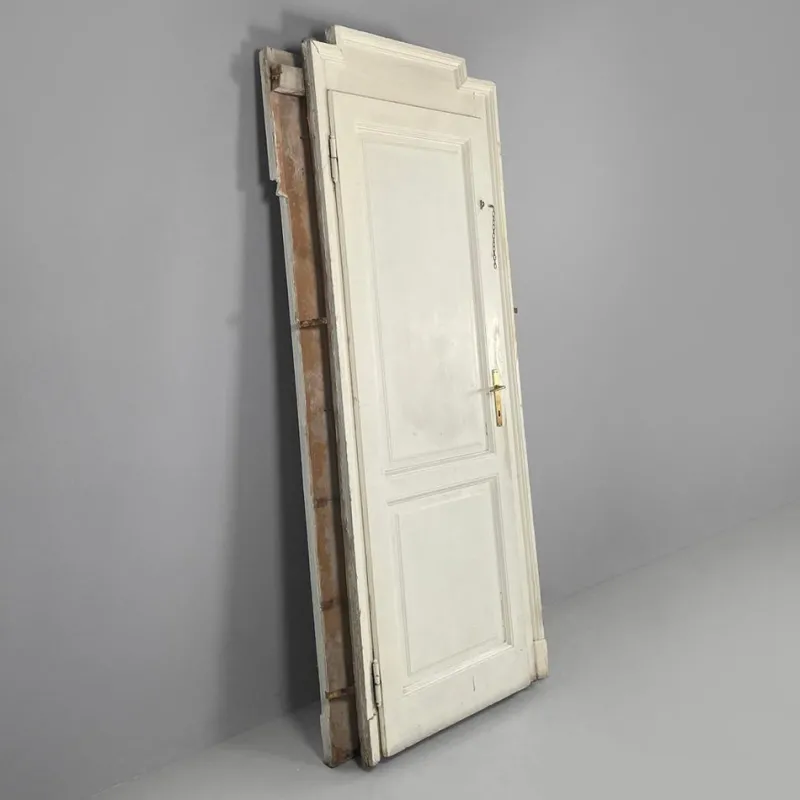 Pamono Italian White Painted Wood Door with Frame and Brass Handles, 1890s