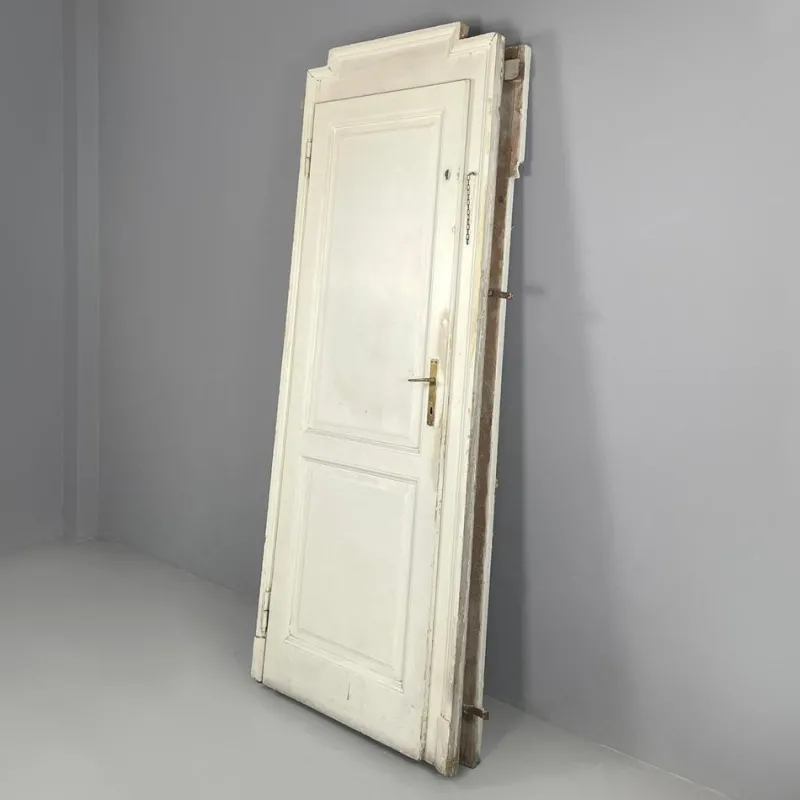 Pamono Italian White Painted Wood Door with Frame and Brass Handles, 1890s