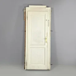 Pamono Italian White Painted Wood Door with Frame and Brass Handles, 1890s