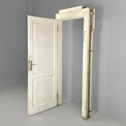 Pamono Italian White Painted Wood Door with Frame and Brass Handles, 1890s