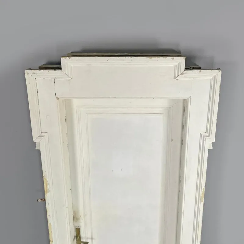 Pamono Italian White Painted Wood Door with Frame and Brass Handles, 1890s