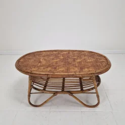 Pamono Italian Wicker and Rattan Coffee Table, 1970s
