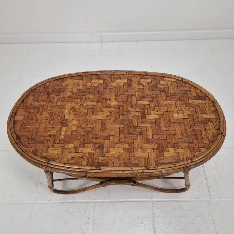 Pamono Italian Wicker and Rattan Coffee Table, 1970s