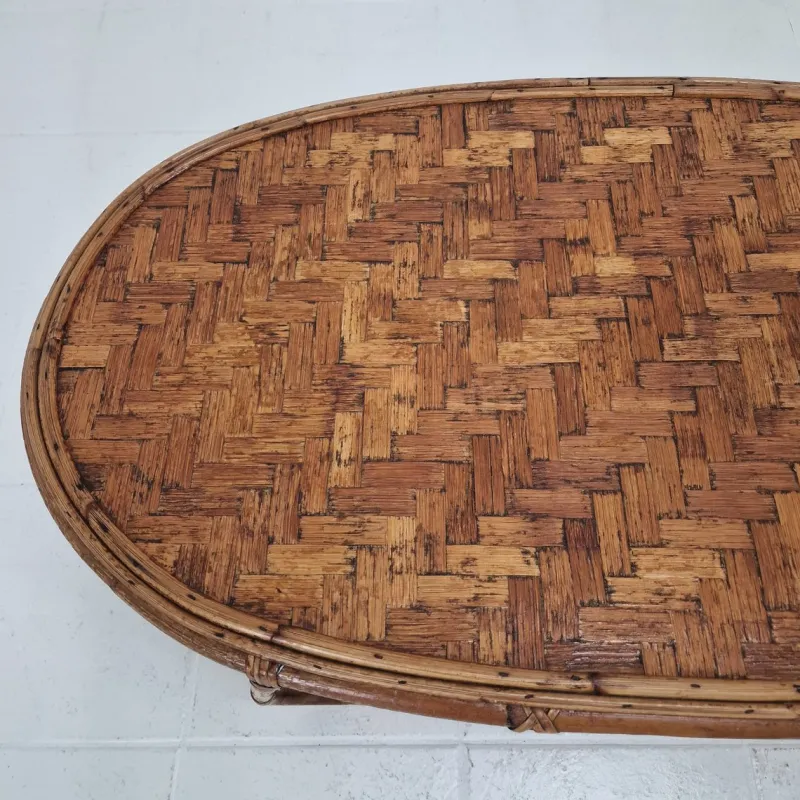 Pamono Italian Wicker and Rattan Coffee Table, 1970s