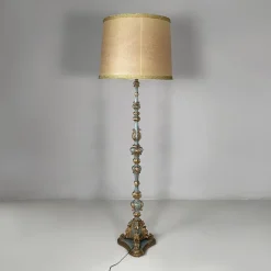 Pamono Italian Wood Floor Lamp with Gold Leaf and Light Blue Lacquer, 1940s> Floor Lamps