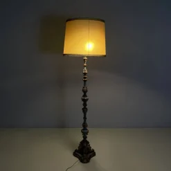 Pamono Italian Wood Floor Lamp with Gold Leaf and Light Blue Lacquer, 1940s> Floor Lamps