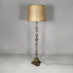 Pamono Italian Wood Floor Lamp with Gold Leaf and Light Blue Lacquer, 1940s><noscript><img width=