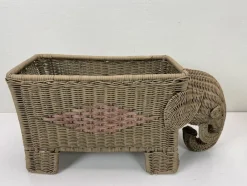 Pamono Italian Woven Rattan Elephant Planter, 1970s><noscript><img width=