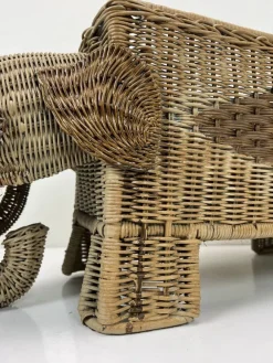 Pamono Italian Woven Rattan Elephant Planter, 1970s><noscript><img width=