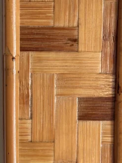 Pamono Italian Woven Rattan Mirror with Stitched Bamboo Details, 1970s><noscript><img width=