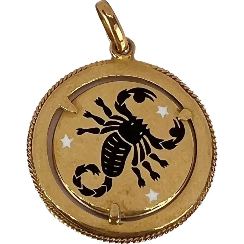 Outlet Pamono Italian Zodiac Scorpio Starsign 18k Yellow Gold Enamel Charm Pendant, 1960s