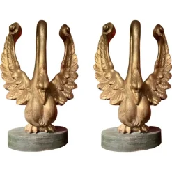 Pamono Ittalian Artist, Empire Period Decorative Swan Sculptures, 1800s, Giltwood, Set of 2> Old Masters