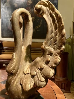 Pamono Ittalian Artist, Empire Period Decorative Swan Sculptures, 1800s, Giltwood, Set of 2><noscript><img width=