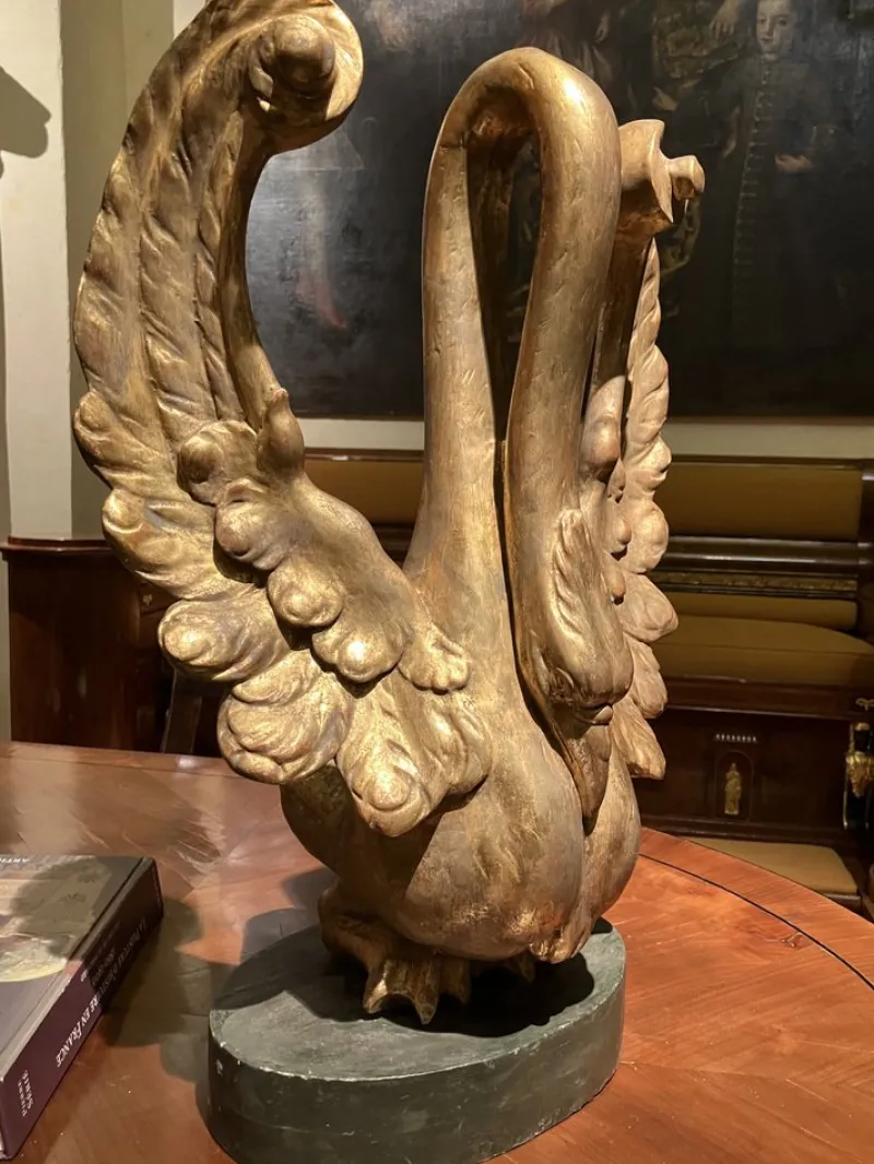 Pamono Ittalian Artist, Empire Period Decorative Swan Sculptures, 1800s, Giltwood, Set of 2> Old Masters