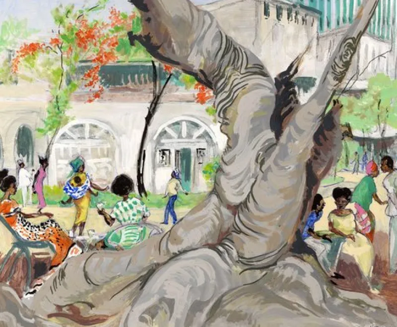Pamono Ivy T. Attwell, Watching the World Go by, Africa, 1950s, Gouache Painting> Work On Paper