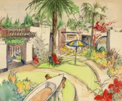 Pamono Ivy T. Attwell, Watching the World Go by, Africa, 1950s, Gouache Painting><noscript><img width=