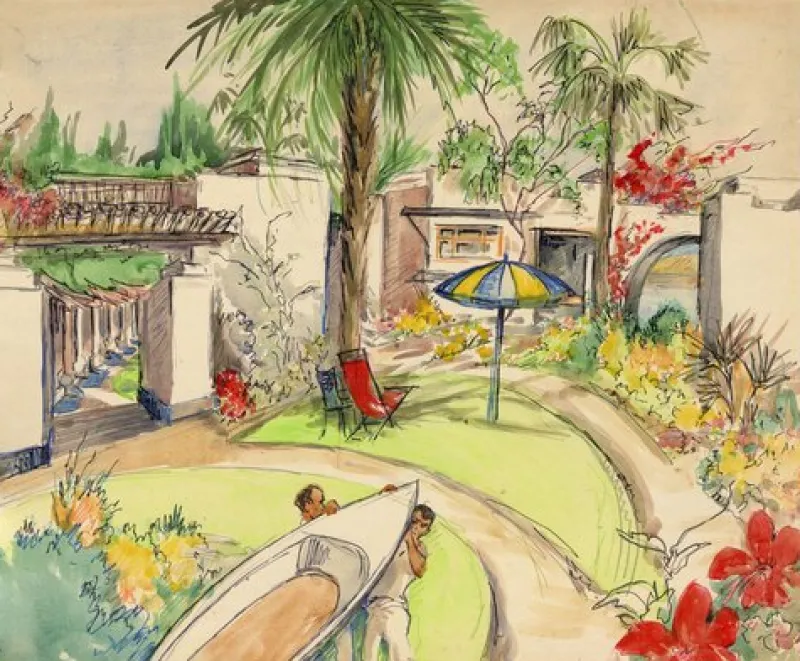 Pamono Ivy T. Attwell, Watching the World Go by, Africa, 1950s, Gouache Painting> Work On Paper