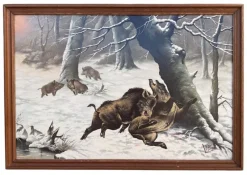Pamono J. Bardin, Boar Fight, Oil Painting, Framed> Painting