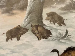 Pamono J. Bardin, Boar Fight, Oil Painting, Framed><noscript><img width=