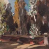 Sale Pamono J. H. Schwartz, Expressive Landscape Painting, Oil on Canvas, Framed
