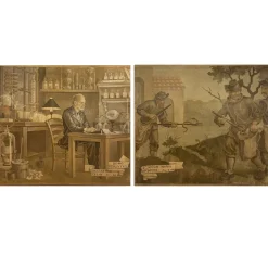 Pamono J. J. Borghetto, The Alchemist and the Snake Hunter in Pendant, 1945, Oil on Canvases, Set of 2> Mid-Century