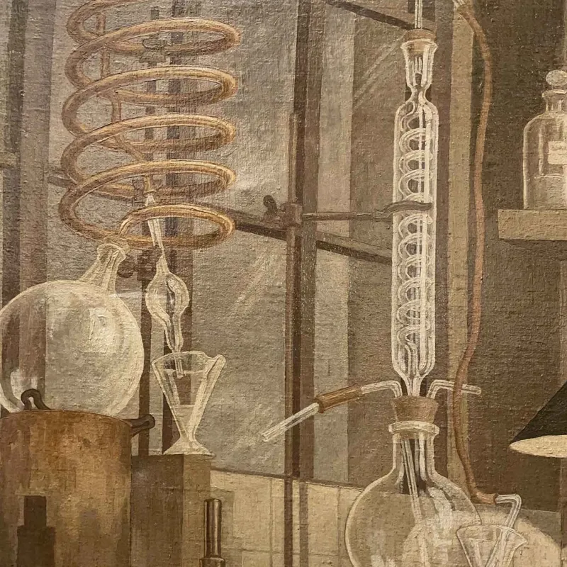 Pamono J. J. Borghetto, The Alchemist and the Snake Hunter in Pendant, 1945, Oil on Canvases, Set of 2> Mid-Century