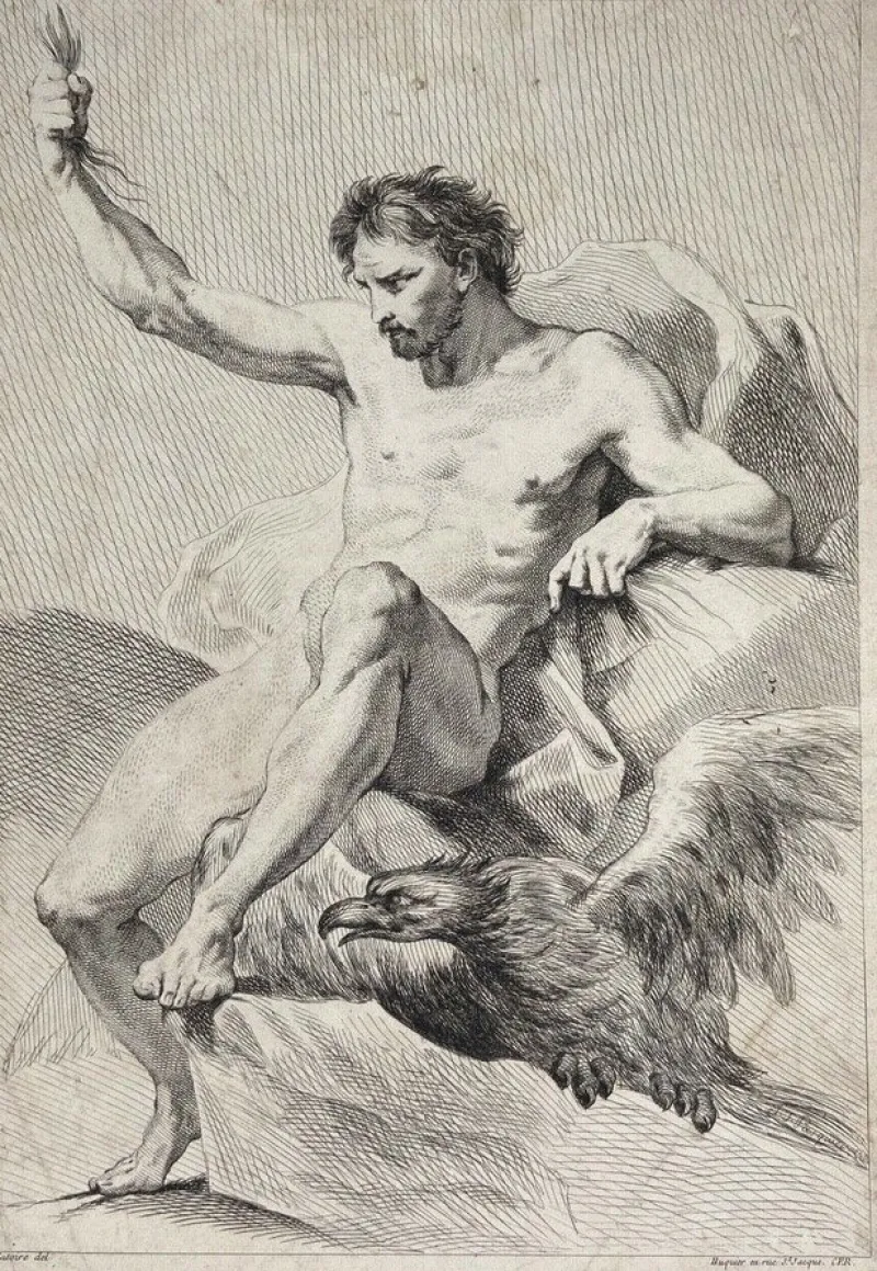 Pamono J J Pasquier, Man with Eagle, 18th Century, Engraving