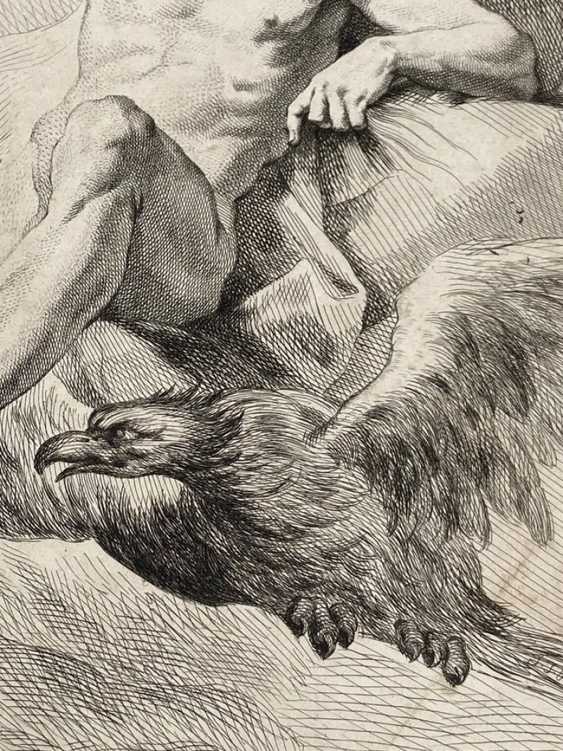 Pamono J J Pasquier, Man with Eagle, 18th Century, Engraving
