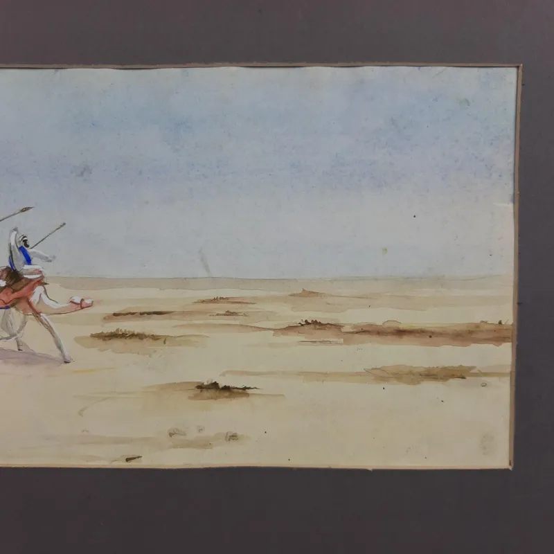 Pamono J. J. Saurat, Subjects on Camels in the Desert, 20th Century, Watercolor, Framed