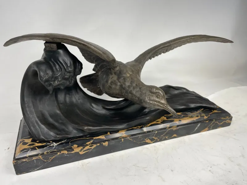 New Pamono J. Loriot, The Seagull, 1890s, Bronze & Marble