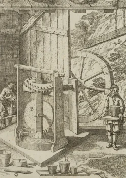 Pamono J. Meyer, Representation of an Oil Mill, 17th-century, Etching> Old Masters