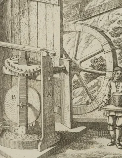 Pamono J. Meyer, Representation of an Oil Mill, 17th-century, Etching><noscript><img width=