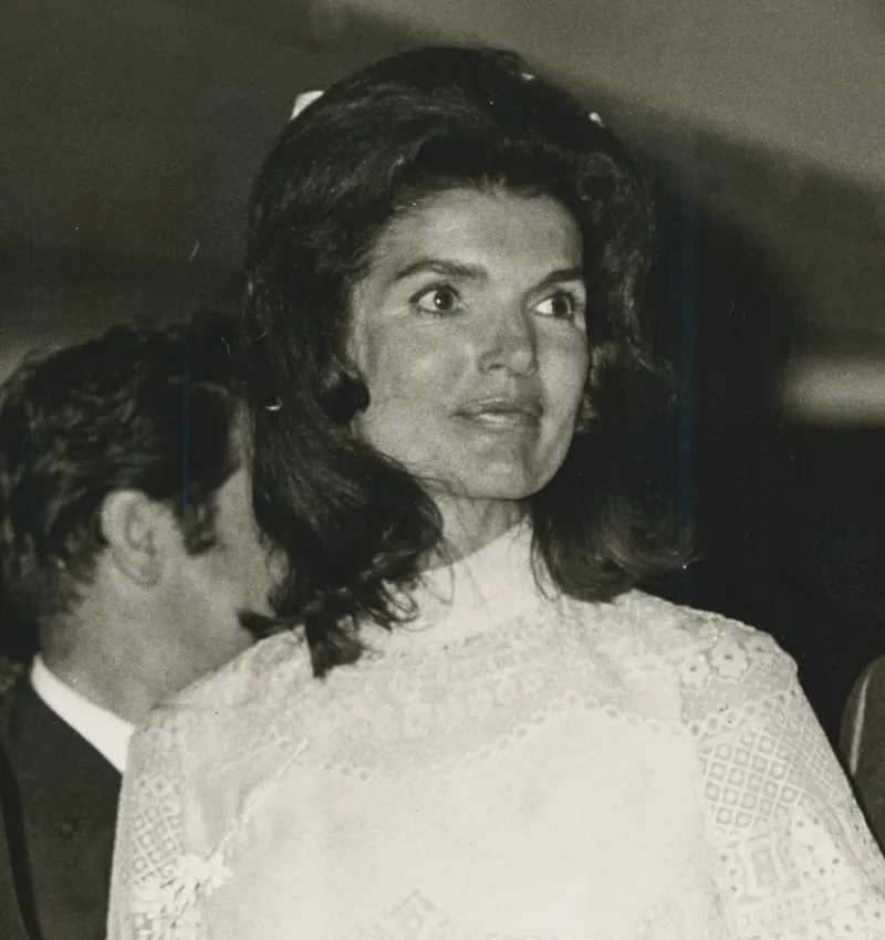 Hot Pamono Jackie Kennedy Onassis at Reception in Greece, 1968, Black & White Photograph