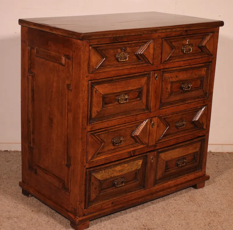 Pamono Jacobean Chest of Drawers in Oak and Walnut, 17th Century> Dressers, Commodes & Chests