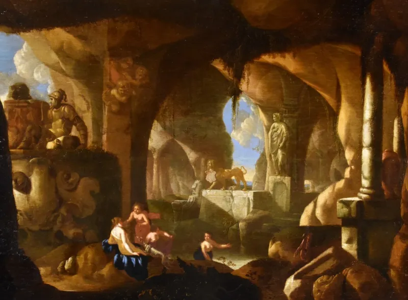 Pamono Jacques Muller, Diana and Nymphs, 1660, Oil on Panel, Framed> Old Masters|Classical